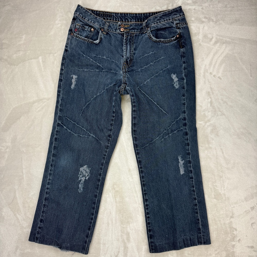 Vtg Seven 7 Premium Denim Cropped Mid Jeans Whiskers Distressed‎ Women's Size 16